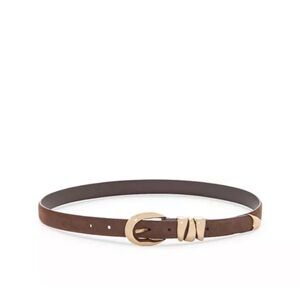 Madewell Brown Leather Belt with Gold Buckle